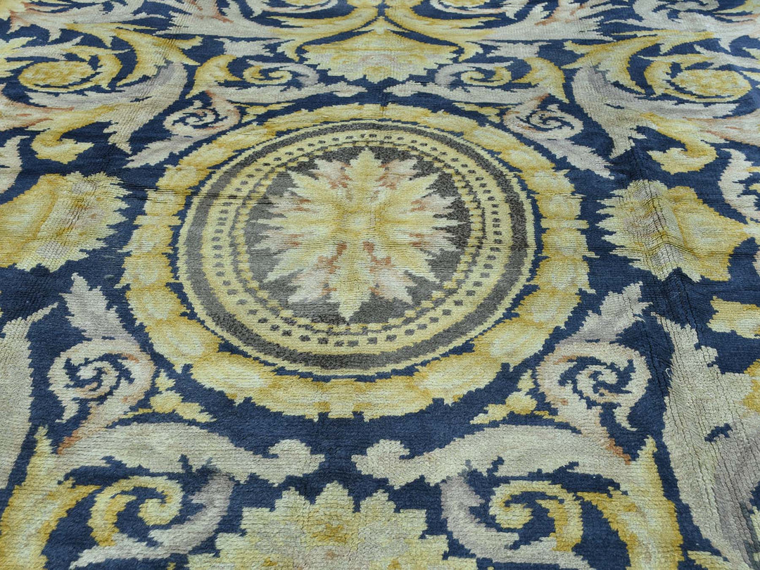 10'10" x 13'8" Vintage Hand Knotted Blue Wool Rectangle Oriental Rug - MOA10234424