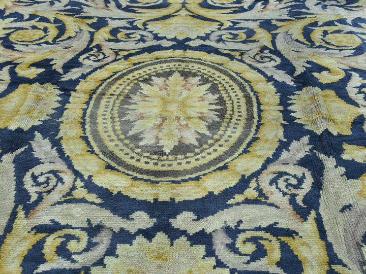 10'10" x 13'8" Vintage Hand Knotted Blue Wool Rectangle Oriental Rug - MOA10234424