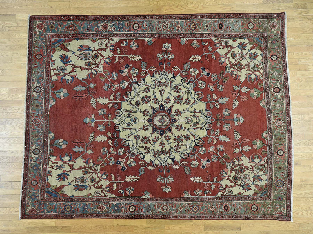9'0" x 11'3" Vintage Hand Knotted Red Wool Rectangle Oriental Rug - MOA10234425