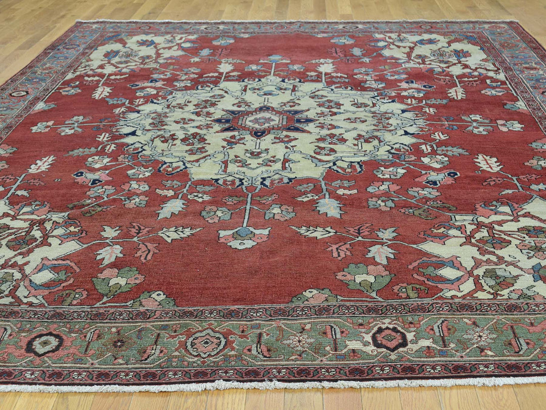 9'0" x 11'3" Vintage Hand Knotted Red Wool Rectangle Oriental Rug - MOA10234425