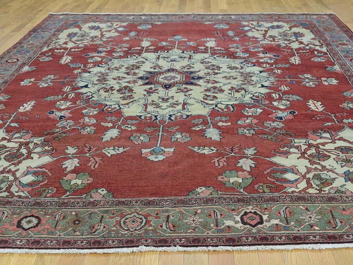 9'0" x 11'3" Vintage Hand Knotted Red Wool Rectangle Oriental Rug - MOA10234425