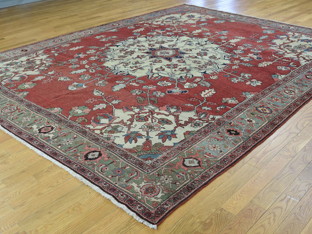 9'0" x 11'3" Vintage Hand Knotted Red Wool Rectangle Oriental Rug - MOA10234425