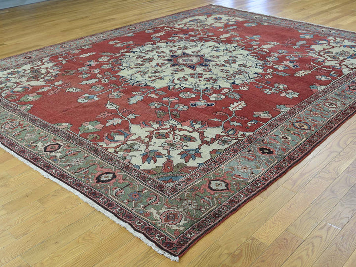 9'0" x 11'3" Vintage Hand Knotted Red Wool Rectangle Oriental Rug - MOA10234425