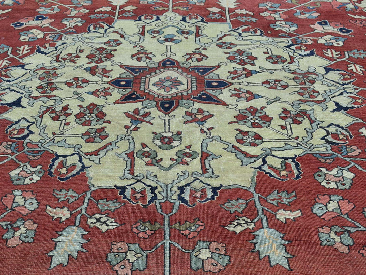 9'0" x 11'3" Vintage Hand Knotted Red Wool Rectangle Oriental Rug - MOA10234425