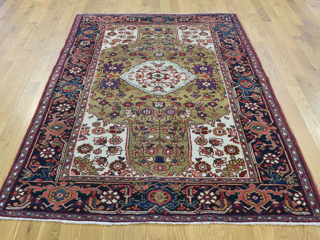 4'6" x 6'4" Vintage Hand Knotted Green Wool Rectangle Oriental Rug - MOA10234451