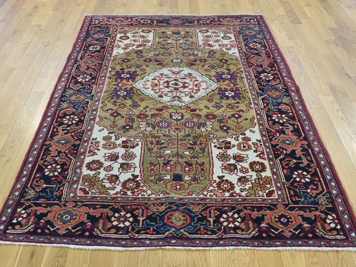4'6" x 6'4" Vintage Hand Knotted Green Wool Rectangle Oriental Rug - MOA10234451