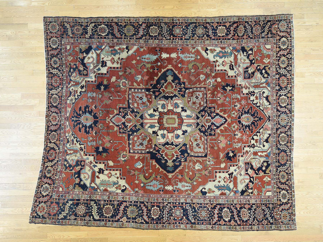 10'0" x 11'7" Vintage Hand Knotted Red Wool Rectangle Oriental Rug - MOA10234785