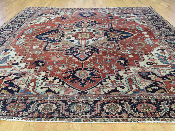 10'0" x 11'7" Vintage Hand Knotted Red Wool Rectangle Oriental Rug - MOA10234785