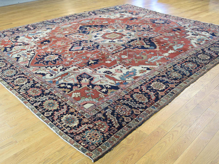 10'0" x 11'7" Vintage Hand Knotted Red Wool Rectangle Oriental Rug - MOA10234785