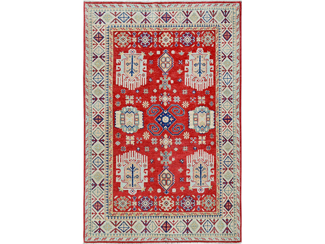 3'10" x 5'10" New Hand Knotted Red Wool Rectangle Oriental Rug - MOA102357