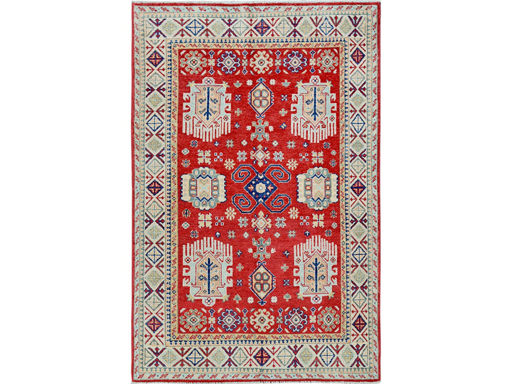 3'10" x 5'10" New Hand Knotted Red Wool Rectangle Oriental Rug - MOA102357