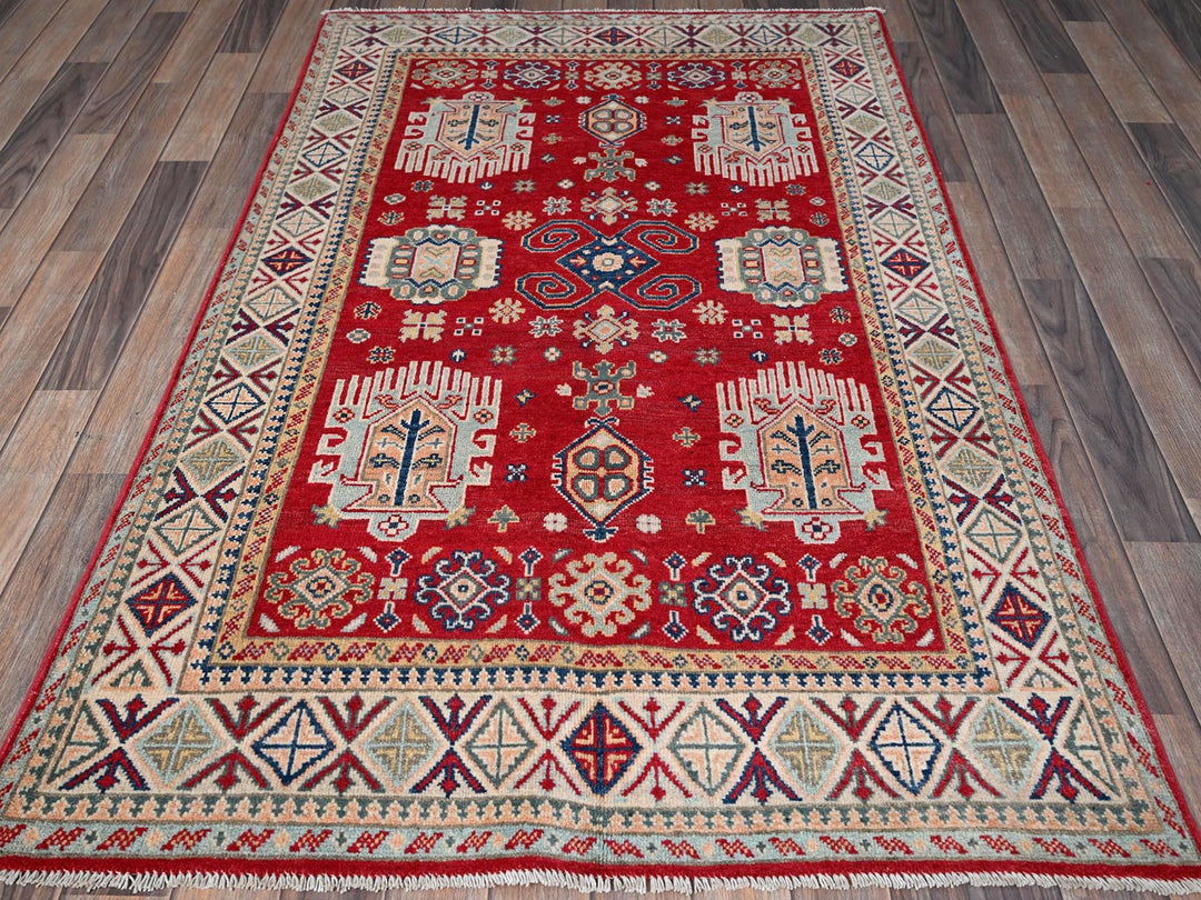 3'10" x 5'10" New Hand Knotted Red Wool Rectangle Oriental Rug - MOA102357