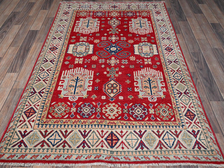 3'10" x 5'10" New Hand Knotted Red Wool Rectangle Oriental Rug - MOA102357
