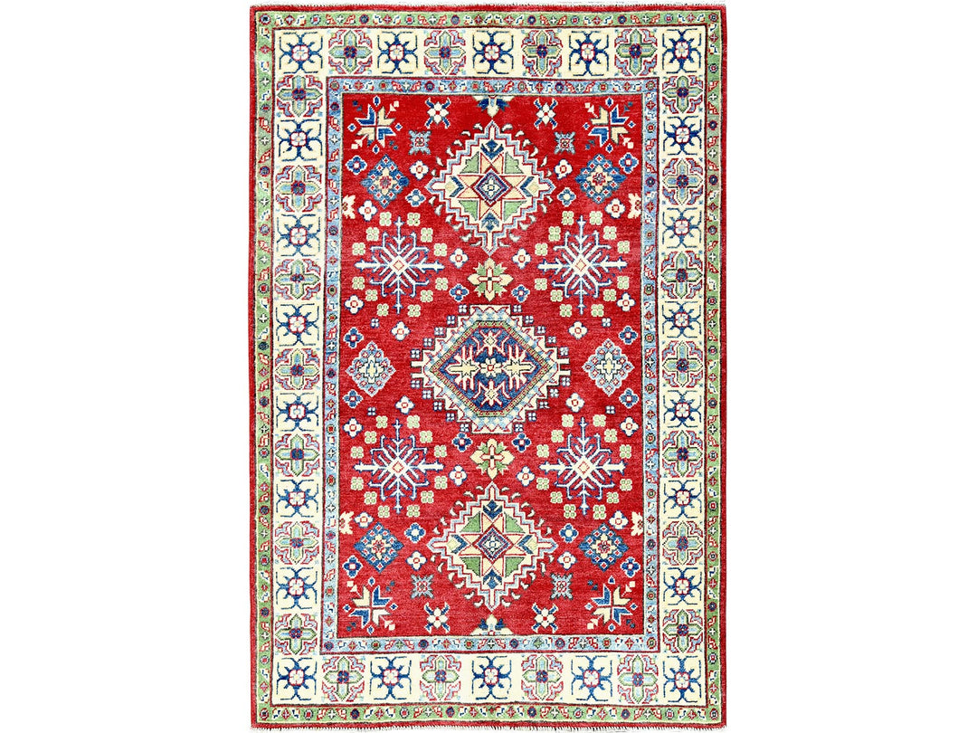 3'11" x 6'0" New Hand Knotted Red Wool Rectangle Oriental Rug - MOA102358