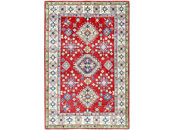 3'11" x 6'0" New Hand Knotted Red Wool Rectangle Oriental Rug - MOA102358