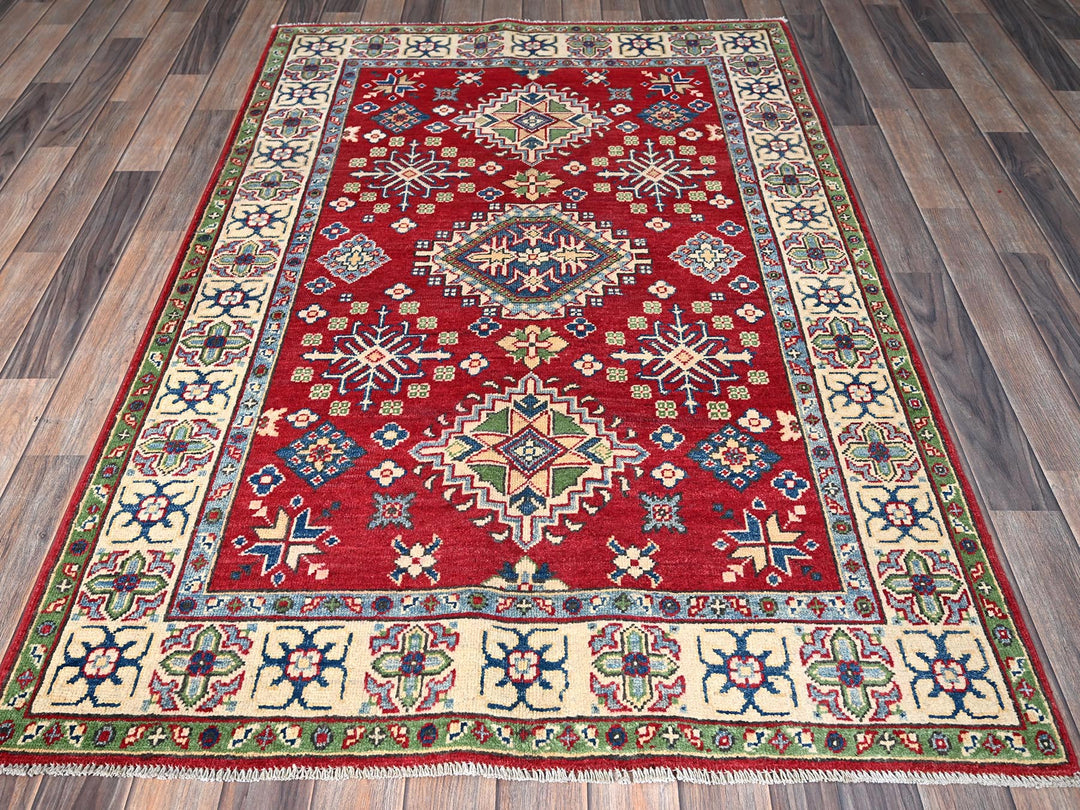 3'11" x 6'0" New Hand Knotted Red Wool Rectangle Oriental Rug - MOA102358