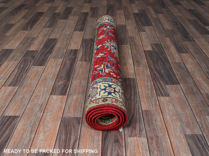 3'11" x 6'0" New Hand Knotted Red Wool Rectangle Oriental Rug - MOA102358