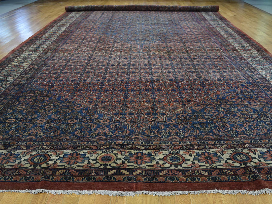 11'10" x 23'4" Vintage Hand Knotted Red Wool Rectangle Oriental Rug - MOA10235950