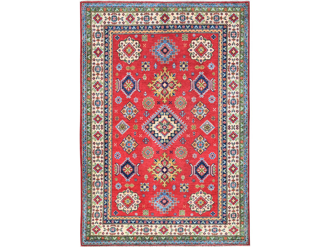 4'0" x 6'0" New Hand Knotted Red Wool Rectangle Oriental Rug - MOA102359
