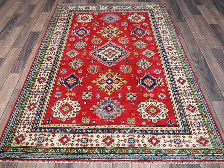 4'0" x 6'0" New Hand Knotted Red Wool Rectangle Oriental Rug - MOA102359