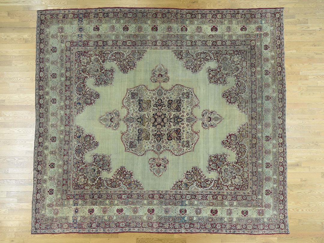10'9" x 12'0" Vintage Hand Knotted Beige Wool Rectangle Oriental Rug - MOA10236060