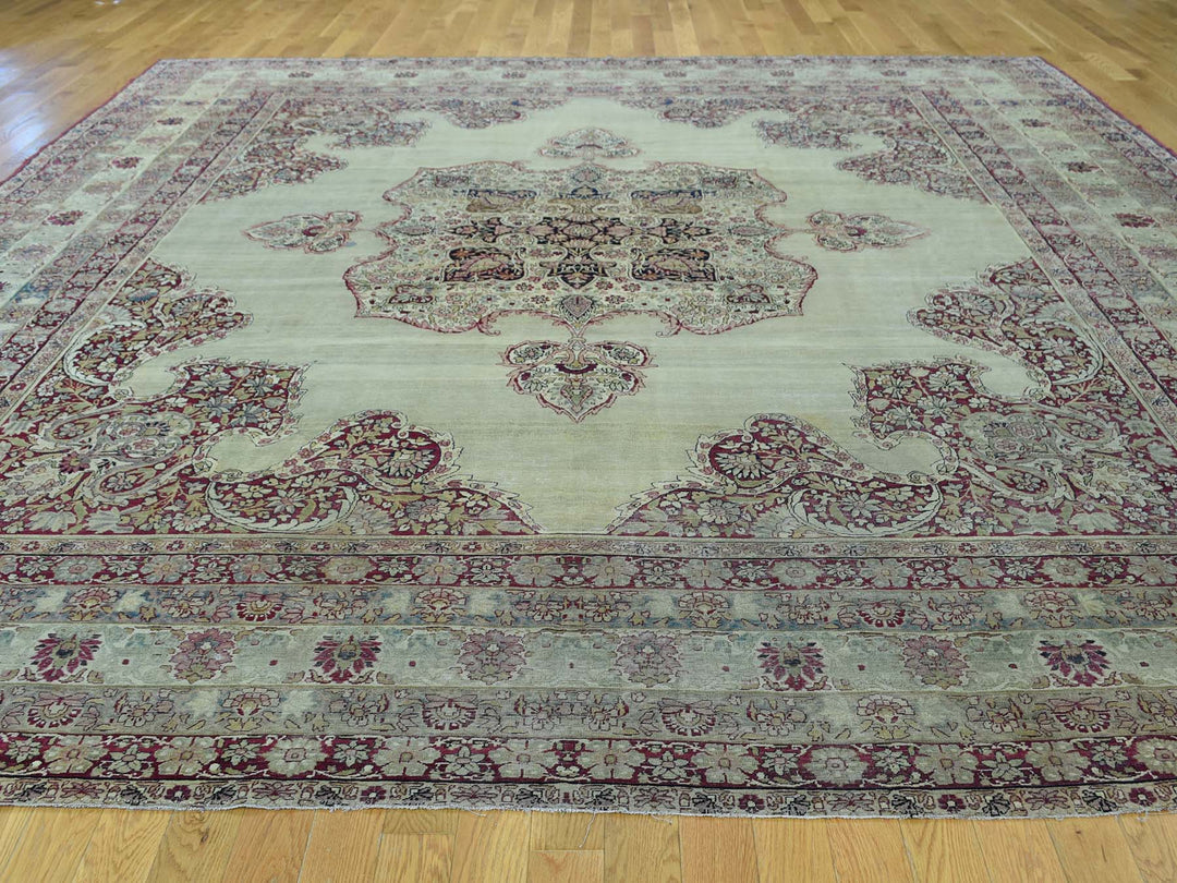10'9" x 12'0" Vintage Hand Knotted Beige Wool Rectangle Oriental Rug - MOA10236060