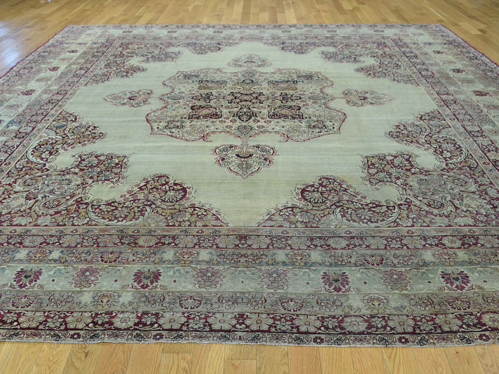10'9" x 12'0" Vintage Hand Knotted Beige Wool Rectangle Oriental Rug - MOA10236060
