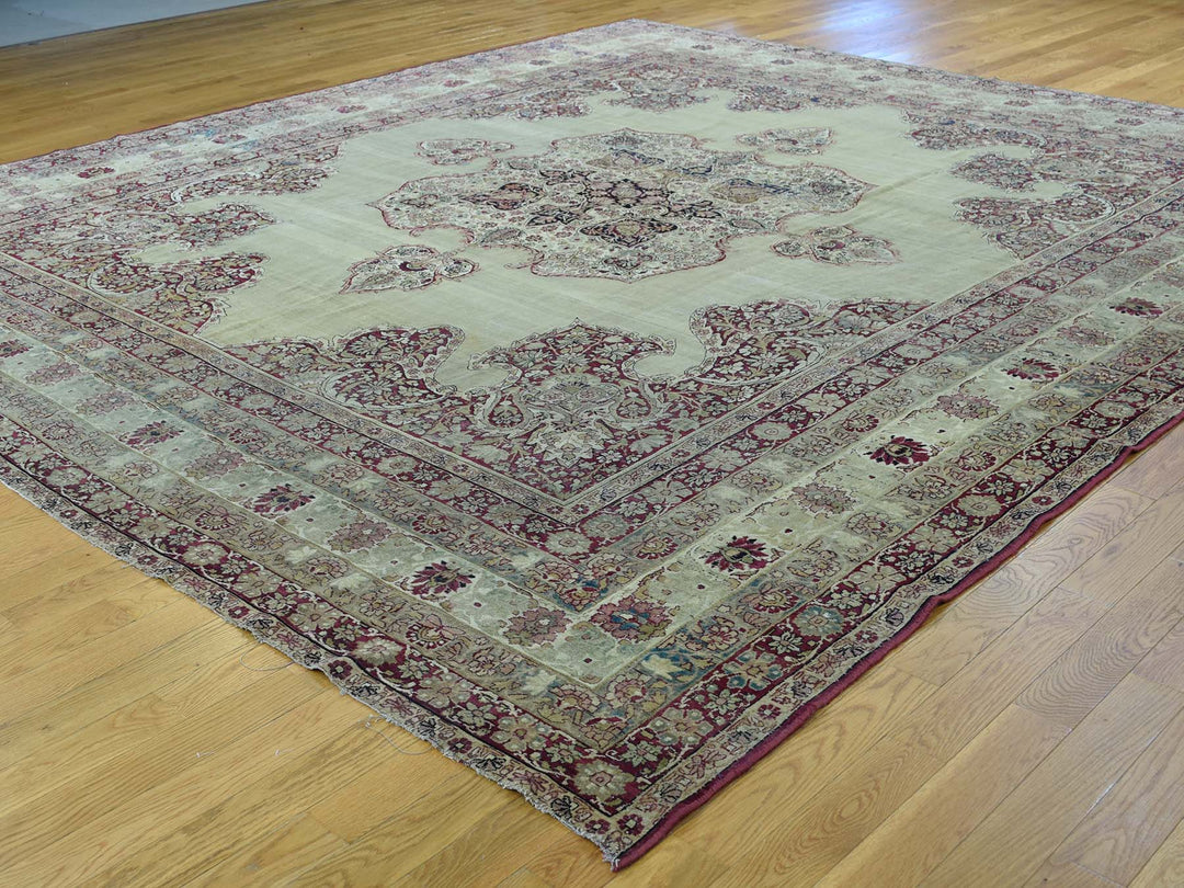 10'9" x 12'0" Vintage Hand Knotted Beige Wool Rectangle Oriental Rug - MOA10236060