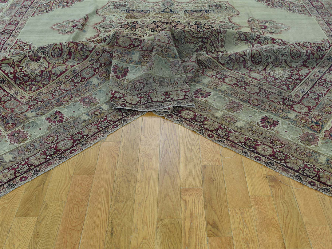 10'9" x 12'0" Vintage Hand Knotted Beige Wool Rectangle Oriental Rug - MOA10236060