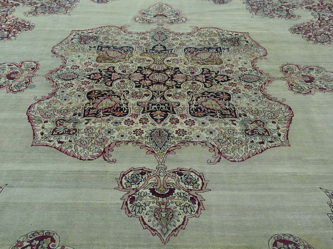 10'9" x 12'0" Vintage Hand Knotted Beige Wool Rectangle Oriental Rug - MOA10236060