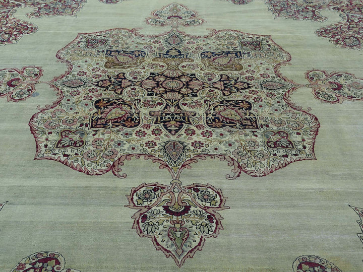 10'9" x 12'0" Vintage Hand Knotted Beige Wool Rectangle Oriental Rug - MOA10236060
