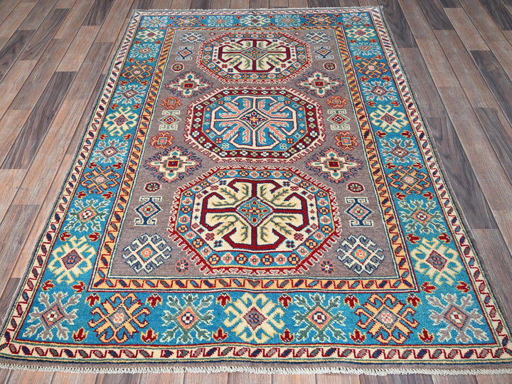 3'11" x 5'9" New Hand Knotted Grey Wool Rectangle Oriental Rug - MOA102360