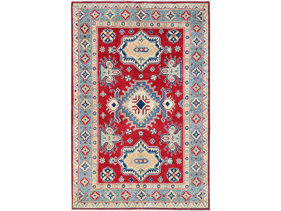 4'1" x 6'1" New Hand Knotted Red Wool Rectangle Oriental Rug - MOA102361
