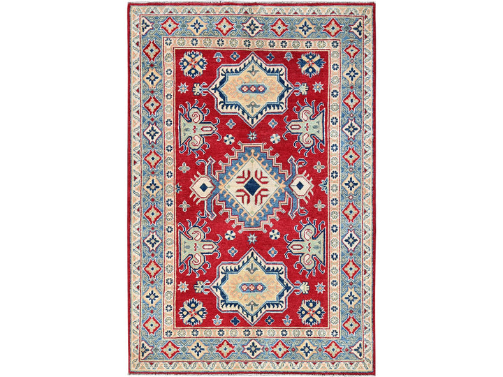 4'1" x 6'1" New Hand Knotted Red Wool Rectangle Oriental Rug - MOA102361