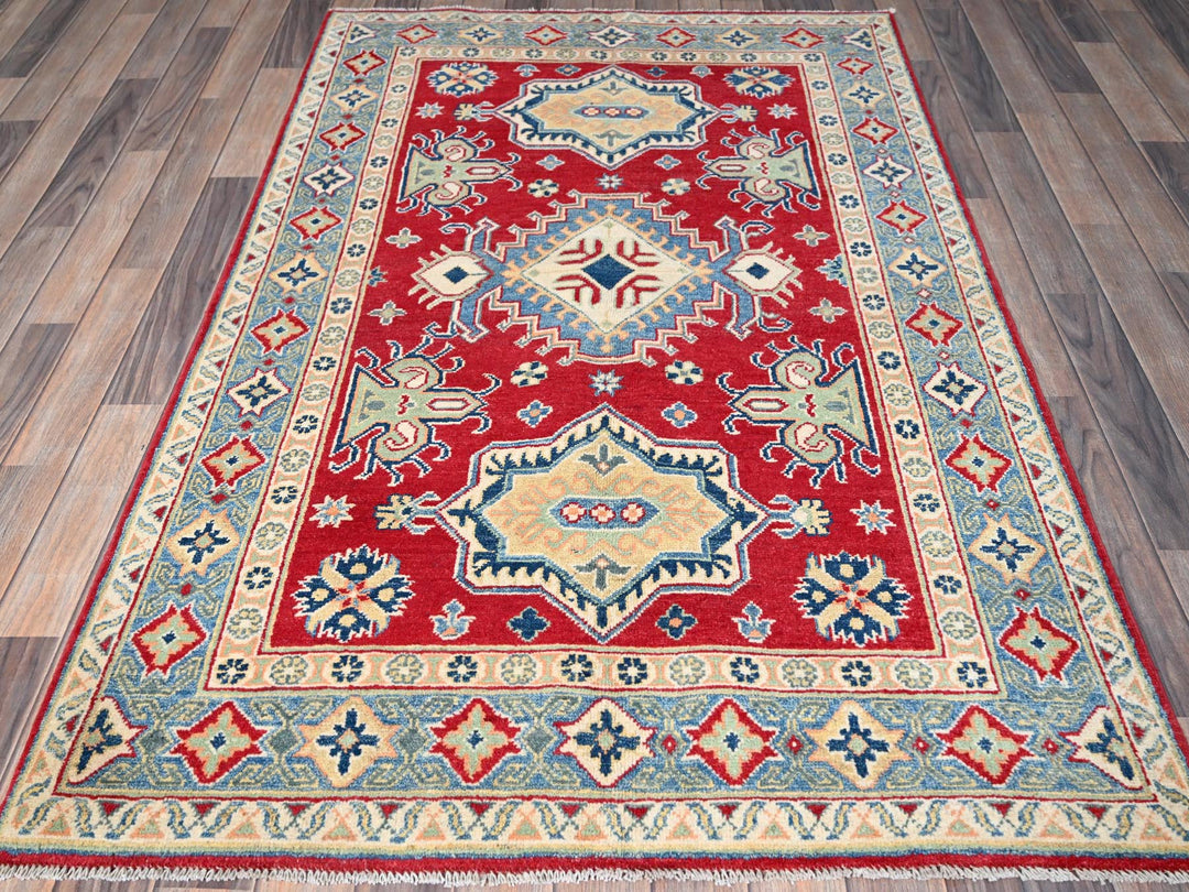4'1" x 6'1" New Hand Knotted Red Wool Rectangle Oriental Rug - MOA102361