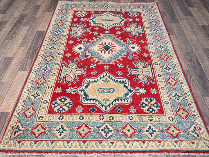 4'1" x 6'1" New Hand Knotted Red Wool Rectangle Oriental Rug - MOA102361