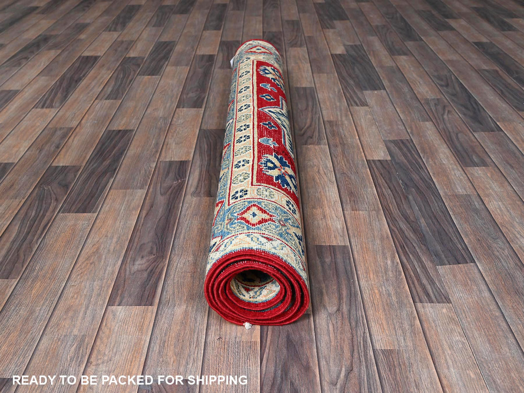 4'1" x 6'1" New Hand Knotted Red Wool Rectangle Oriental Rug - MOA102361