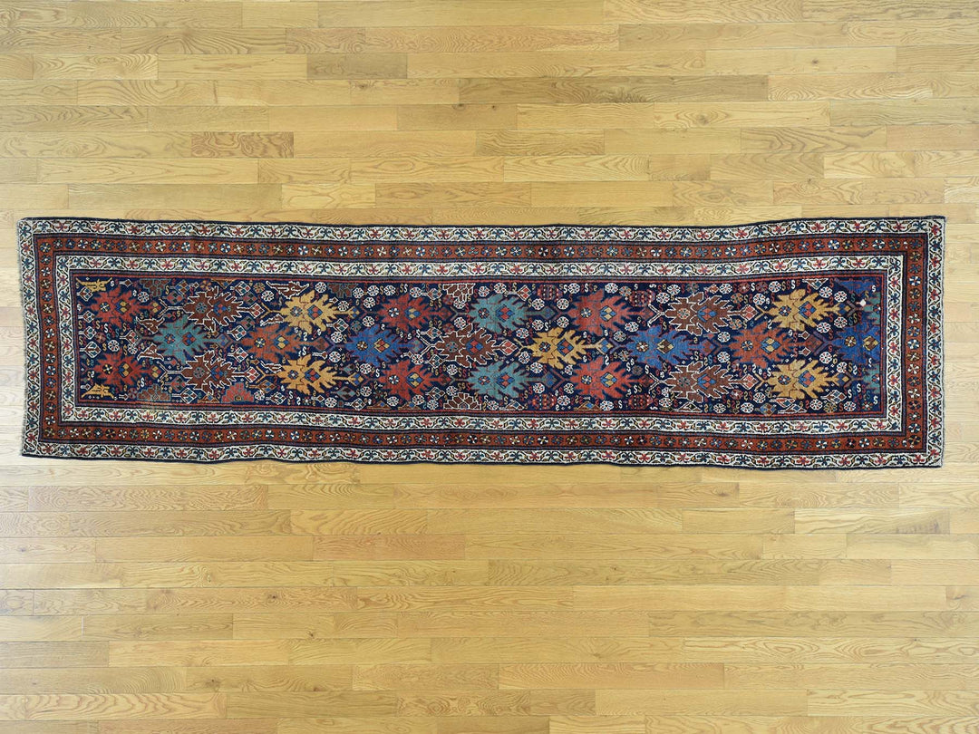 3'5" x 12'9" Vintage Hand Knotted Blue Wool Runner Oriental Rug - MOA10236267