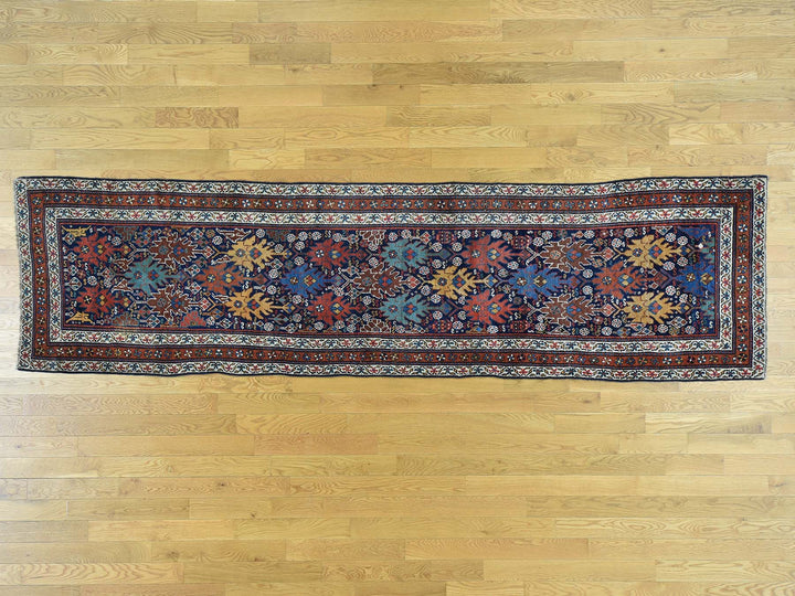 3'5" x 12'9" Vintage Hand Knotted Blue Wool Runner Oriental Rug - MOA10236267