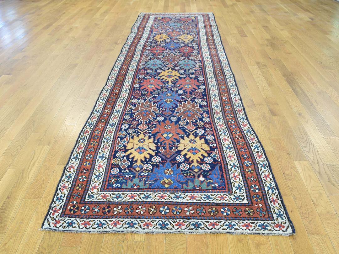 3'5" x 12'9" Vintage Hand Knotted Blue Wool Runner Oriental Rug - MOA10236267