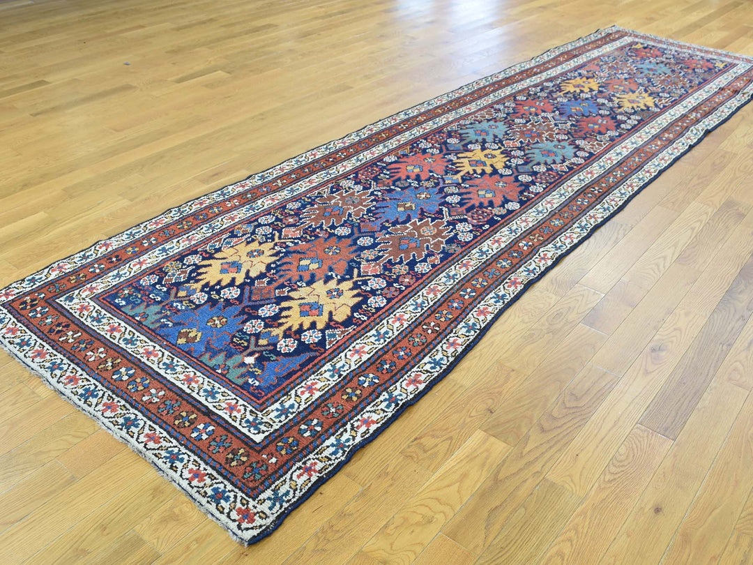 3'5" x 12'9" Vintage Hand Knotted Blue Wool Runner Oriental Rug - MOA10236267