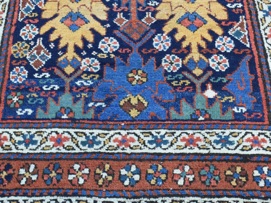 3'5" x 12'9" Vintage Hand Knotted Blue Wool Runner Oriental Rug - MOA10236267