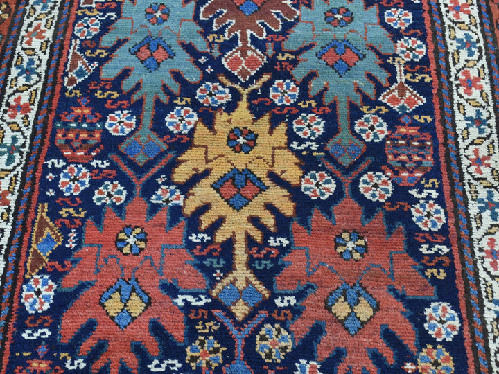 3'5" x 12'9" Vintage Hand Knotted Blue Wool Runner Oriental Rug - MOA10236267