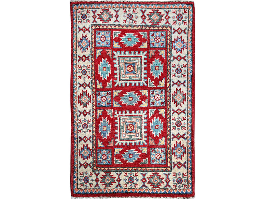 1'11" x 3'0" New Hand Knotted Red Wool Rectangle Oriental Rug - MOA102362