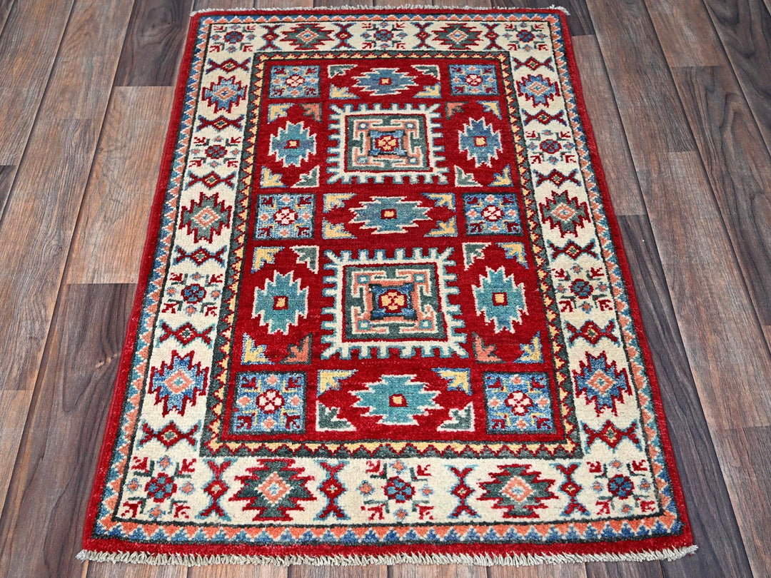 1'11" x 3'0" New Hand Knotted Red Wool Rectangle Oriental Rug - MOA102362