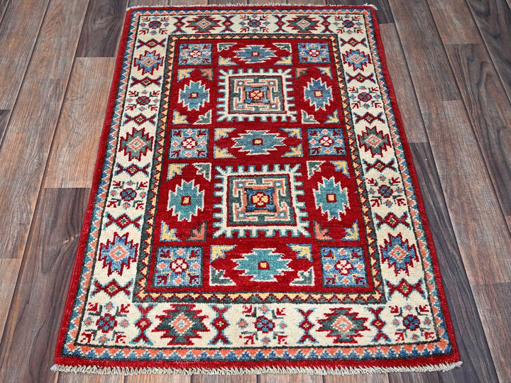 1'11" x 3'0" New Hand Knotted Red Wool Rectangle Oriental Rug - MOA102362