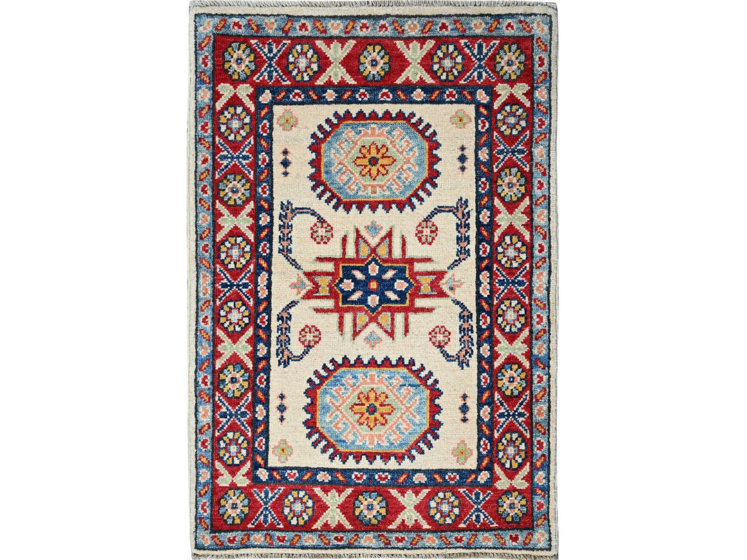 1'11" x 3'1" New Hand Knotted Ivory Wool Rectangle Oriental Rug - MOA102366