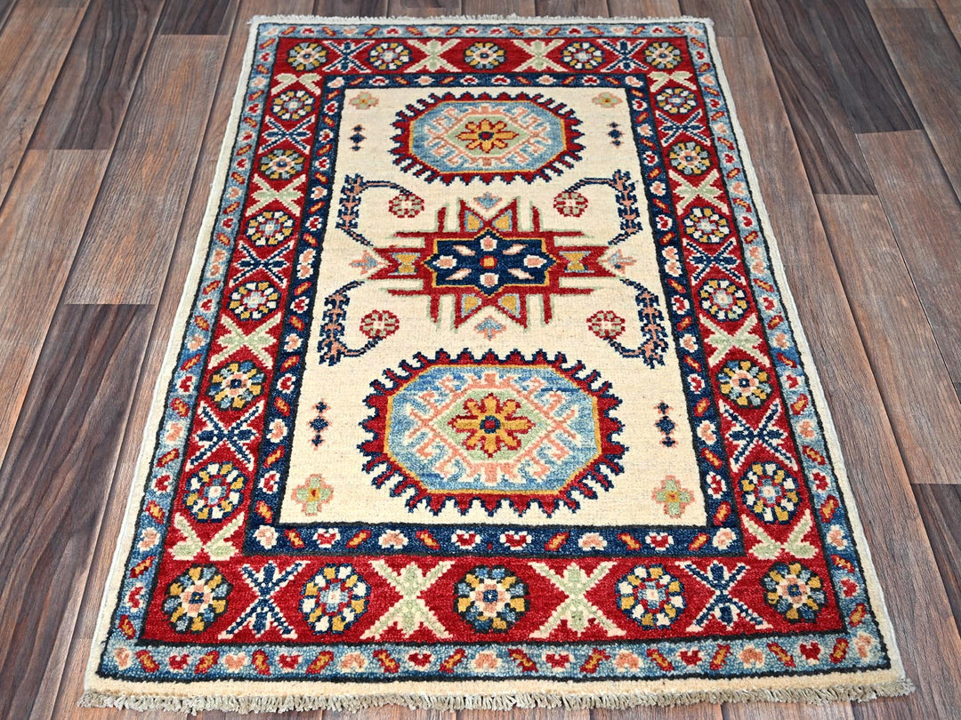 1'11" x 3'1" New Hand Knotted Ivory Wool Rectangle Oriental Rug - MOA102366