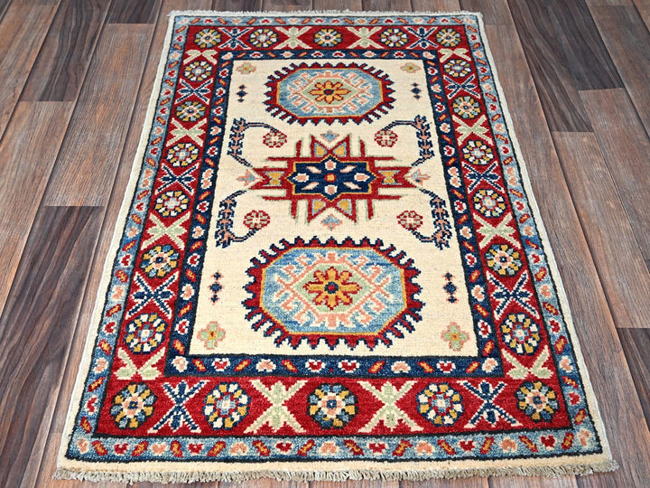 1'11" x 3'1" New Hand Knotted Ivory Wool Rectangle Oriental Rug - MOA102366