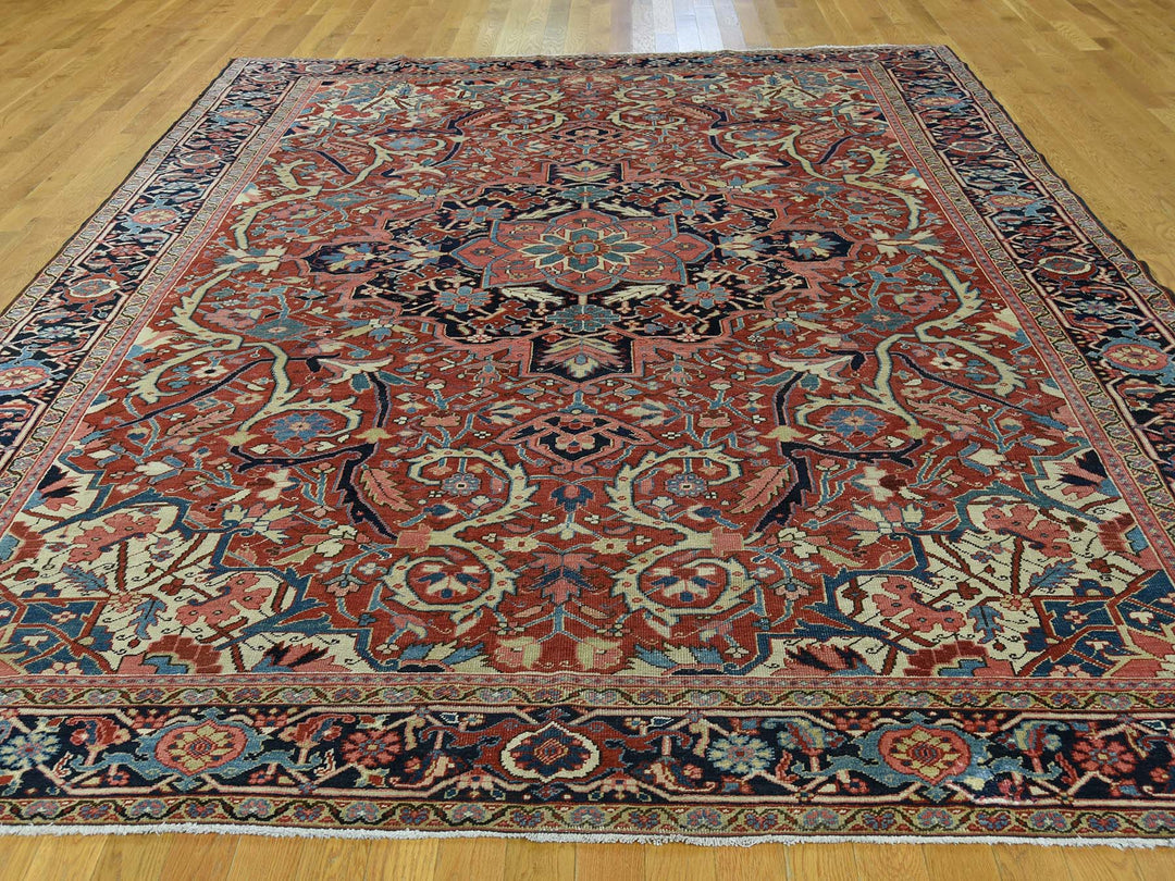 8'6" x 11'7" Vintage Hand Knotted Red Wool Rectangle Oriental Rug - MOA10237427